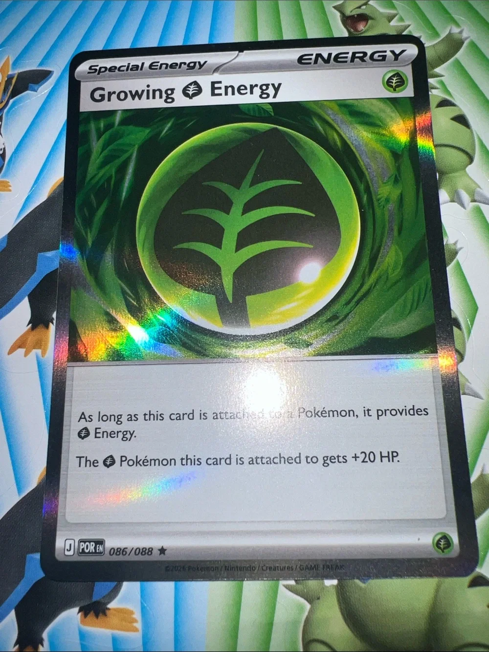 Pokemon Growing Energy Holo — Green & Black Artwork